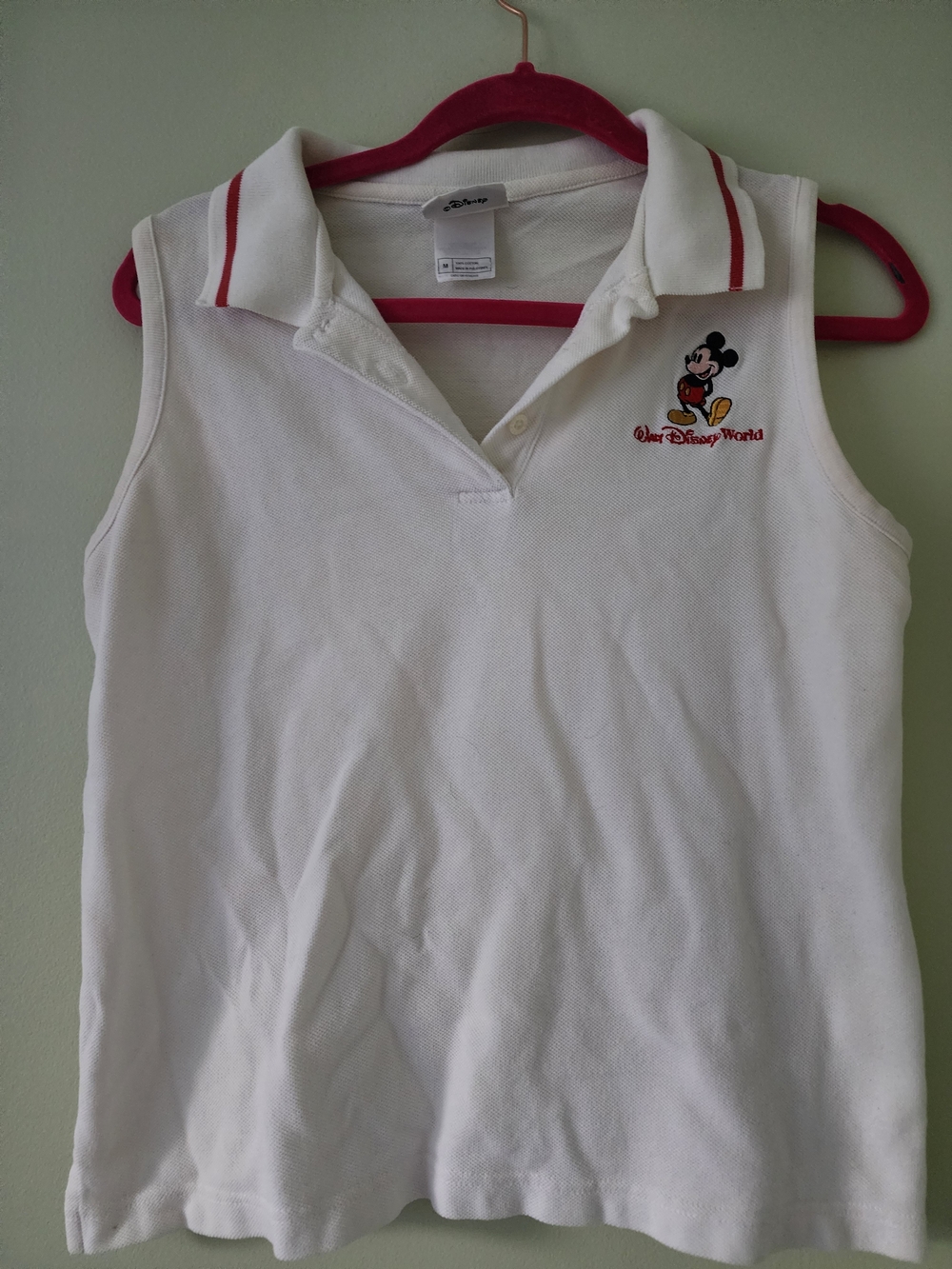 Vintage Walt Disney World White Sleeveless Polo Top with Mickey Embroidery